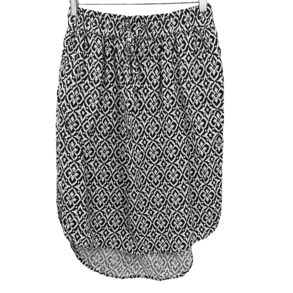 Kavu Pull On Abstract High Low Skirt Size M Black White Knee Length Geometric